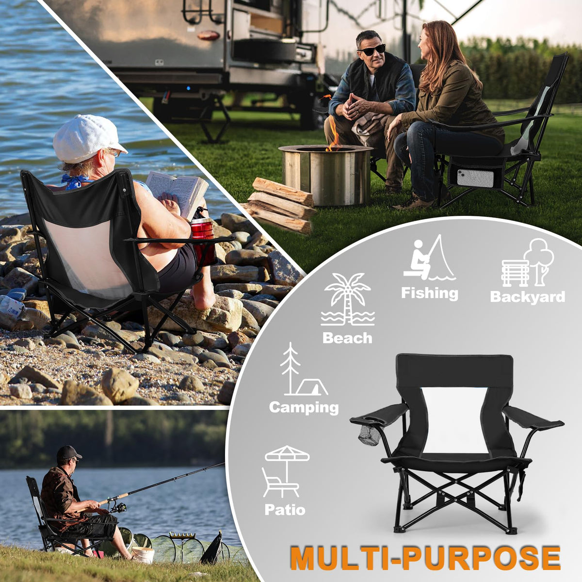 Joyfair Adult Folding Beach & Camping Chairs, 2-Pack