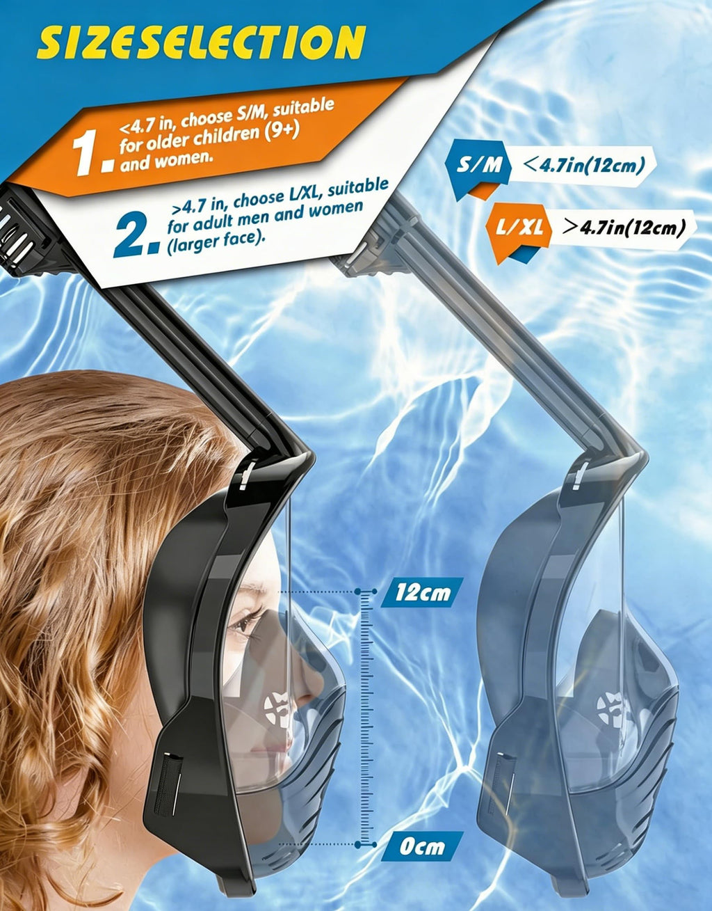 QingSong Full-Face Snorkel Mask with 180° View & Camera Mount