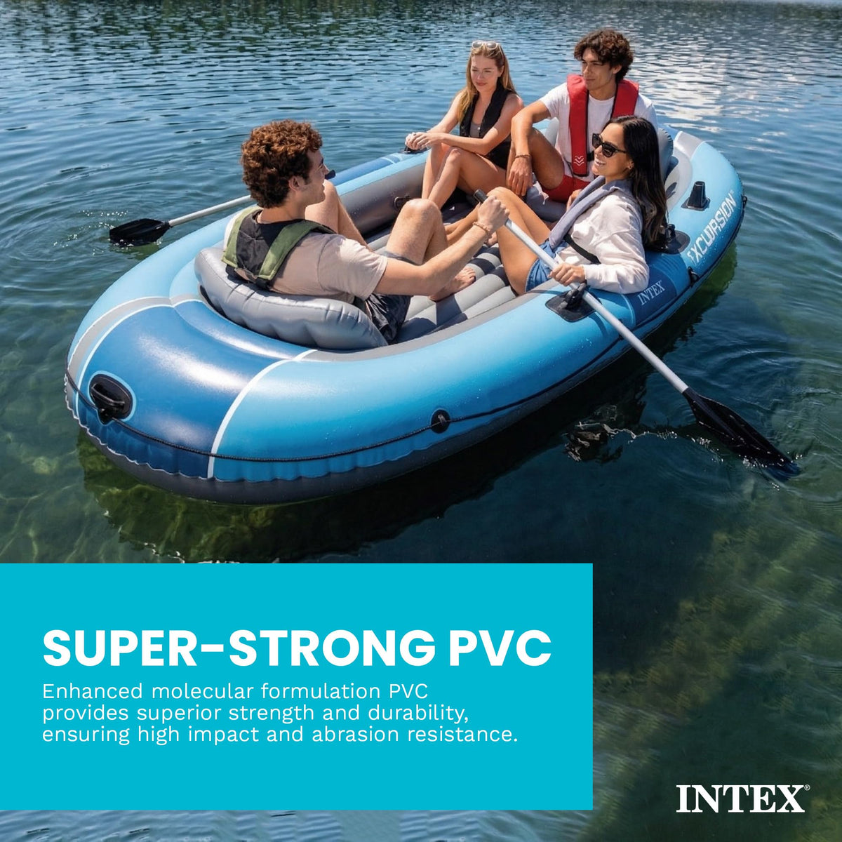 INTEX Excursion 4 Inflatable Boat Set with Oars & Pump