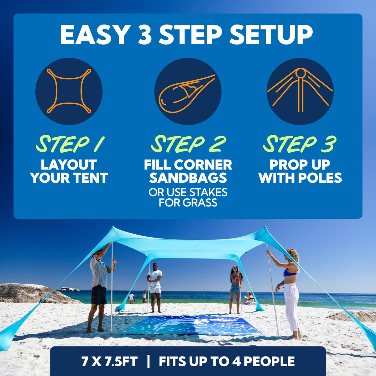 SUN NINJA UPF 50+ Beach Tent & Sun Shade Canopy