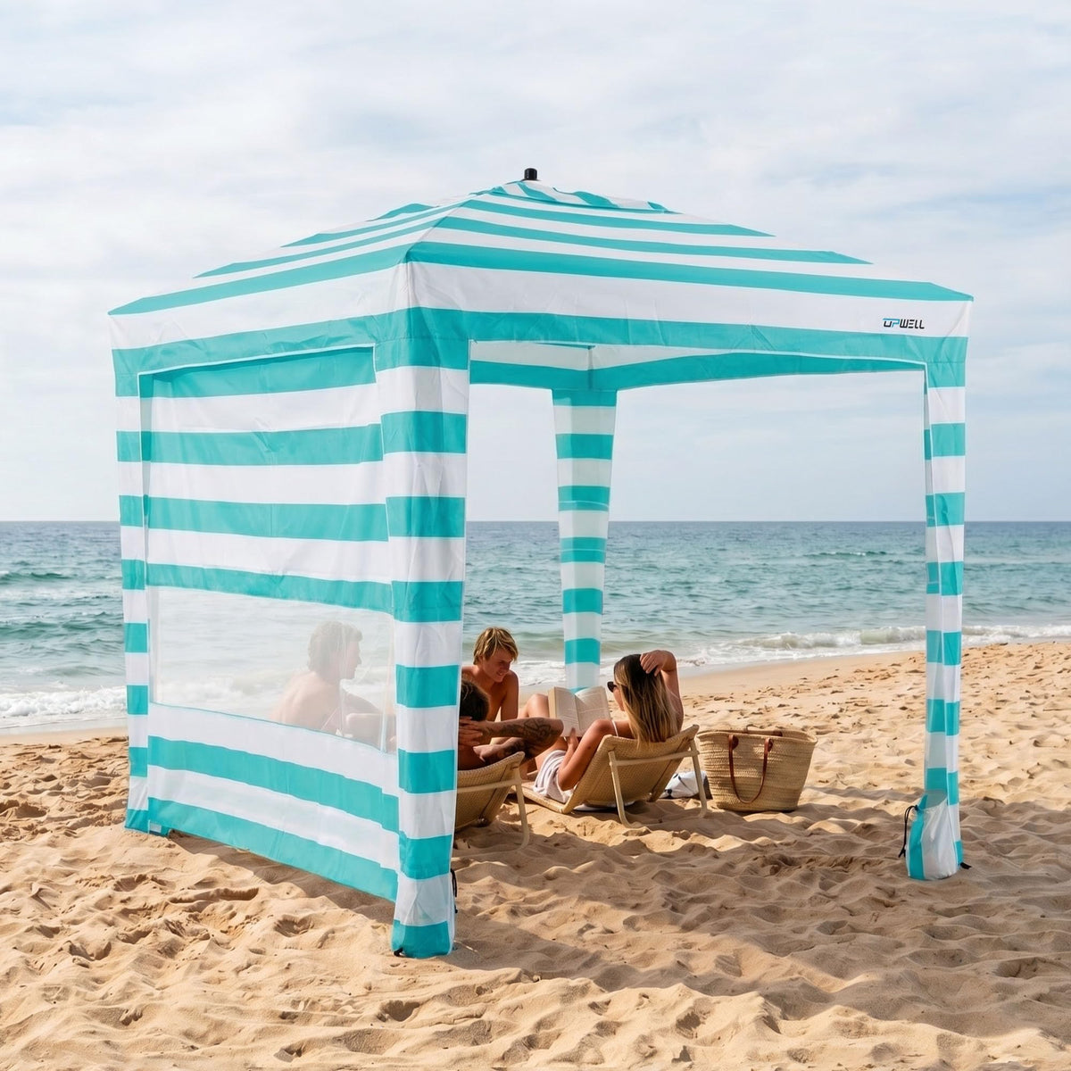 UPWELL UPF 50+ Portable Beach Canopy with Sand Pockets