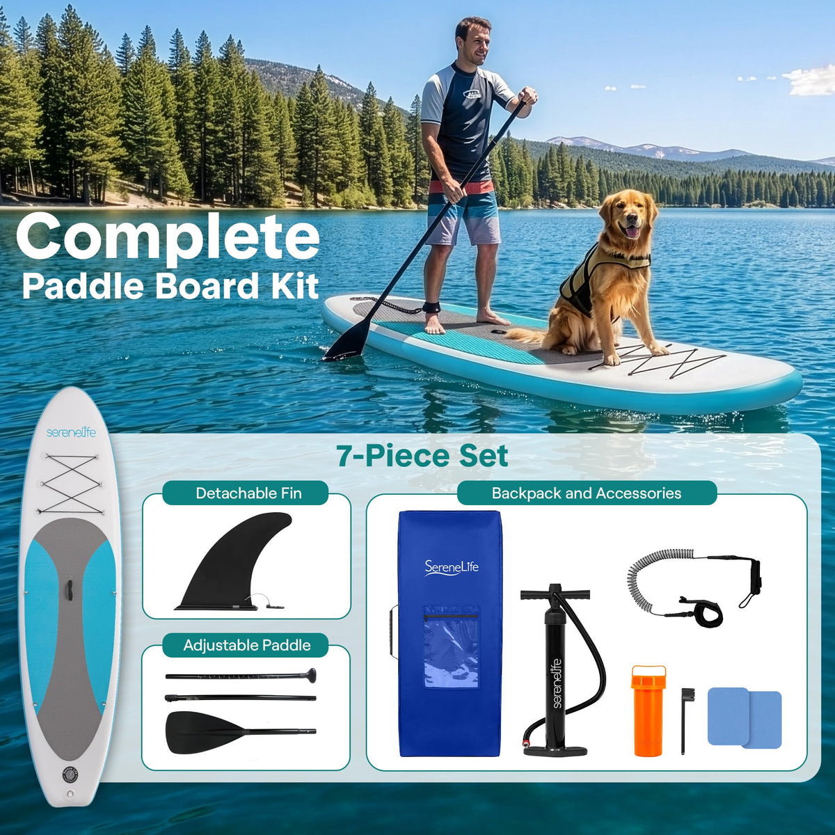 SereneLife 10-Ft Inflatable Stand-Up Paddle Board Set