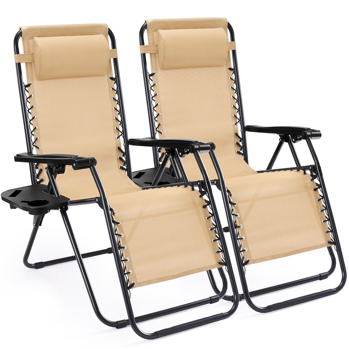 Sweetcrispy Zero Gravity Recliner Chairs with Cup Holders, 2-Pack