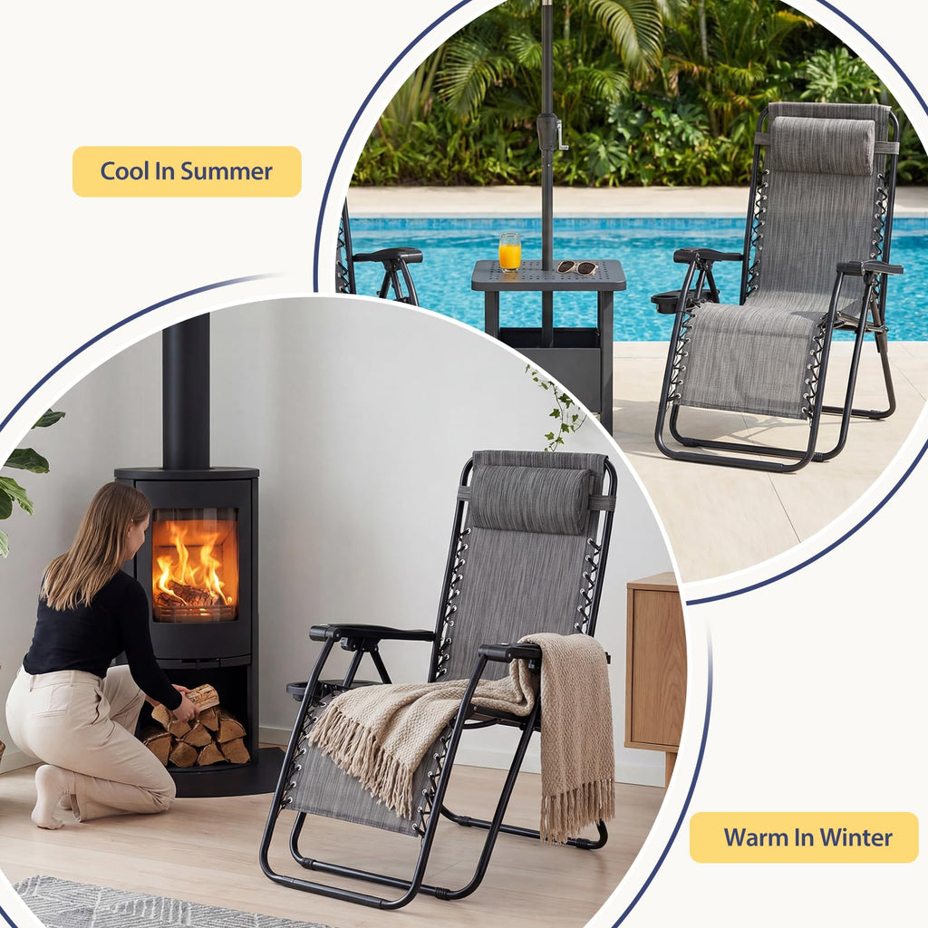 Sweetcrispy Zero Gravity Recliner Chairs with Cup Holders, 2-Pack