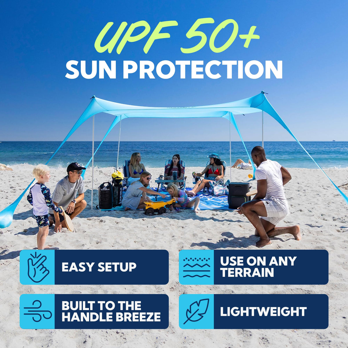 SUN NINJA UPF 50+ Beach Tent & Sun Shade Canopy