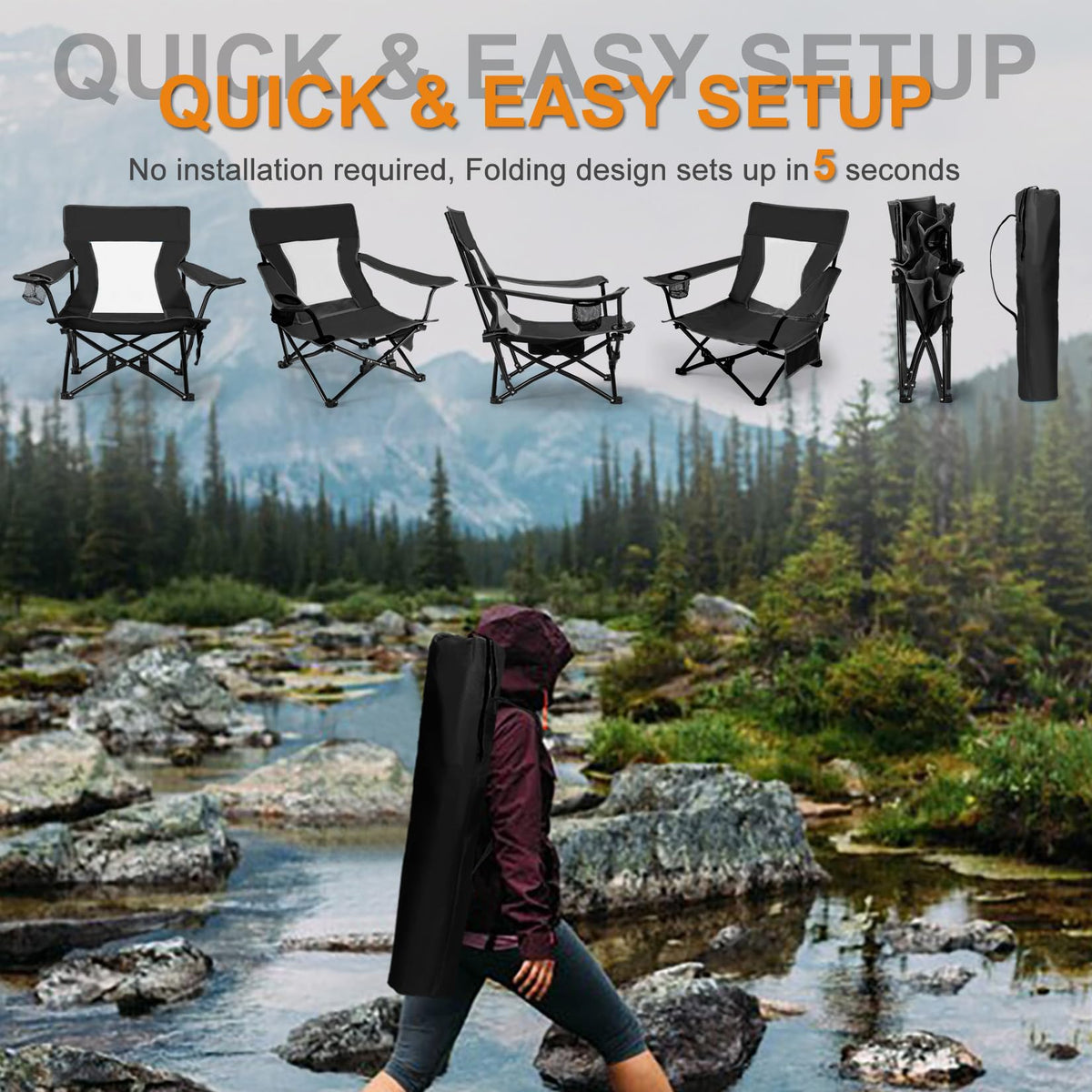 Joyfair Adult Folding Beach & Camping Chairs, 2-Pack