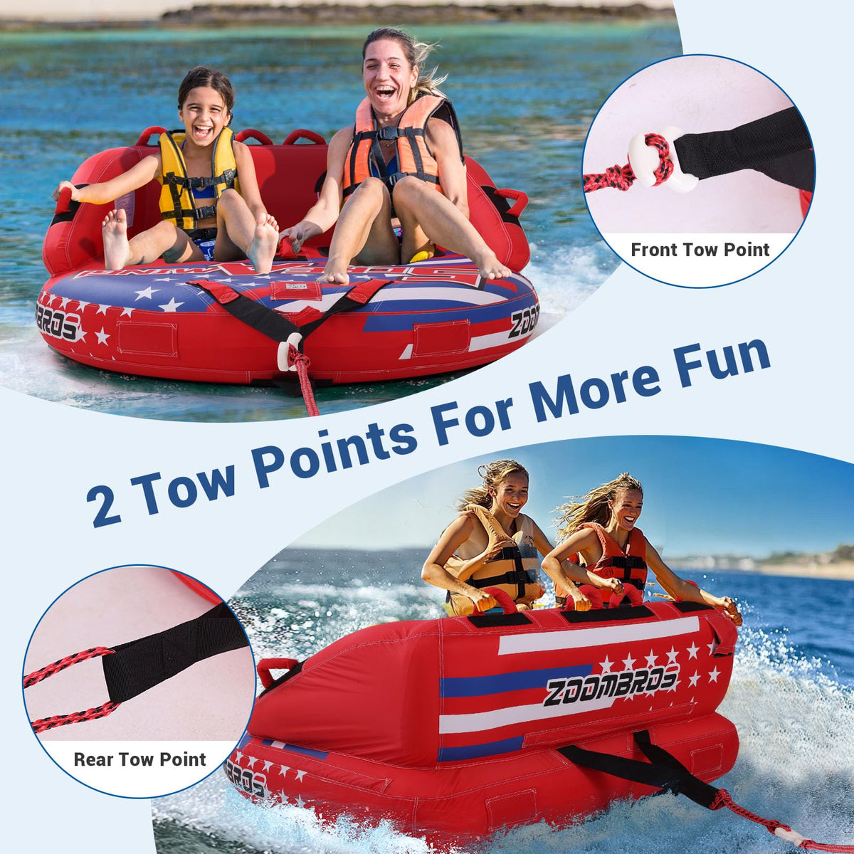 ZOOMBROS 2–3 Person Sofa-Style Towable Tube for Boating