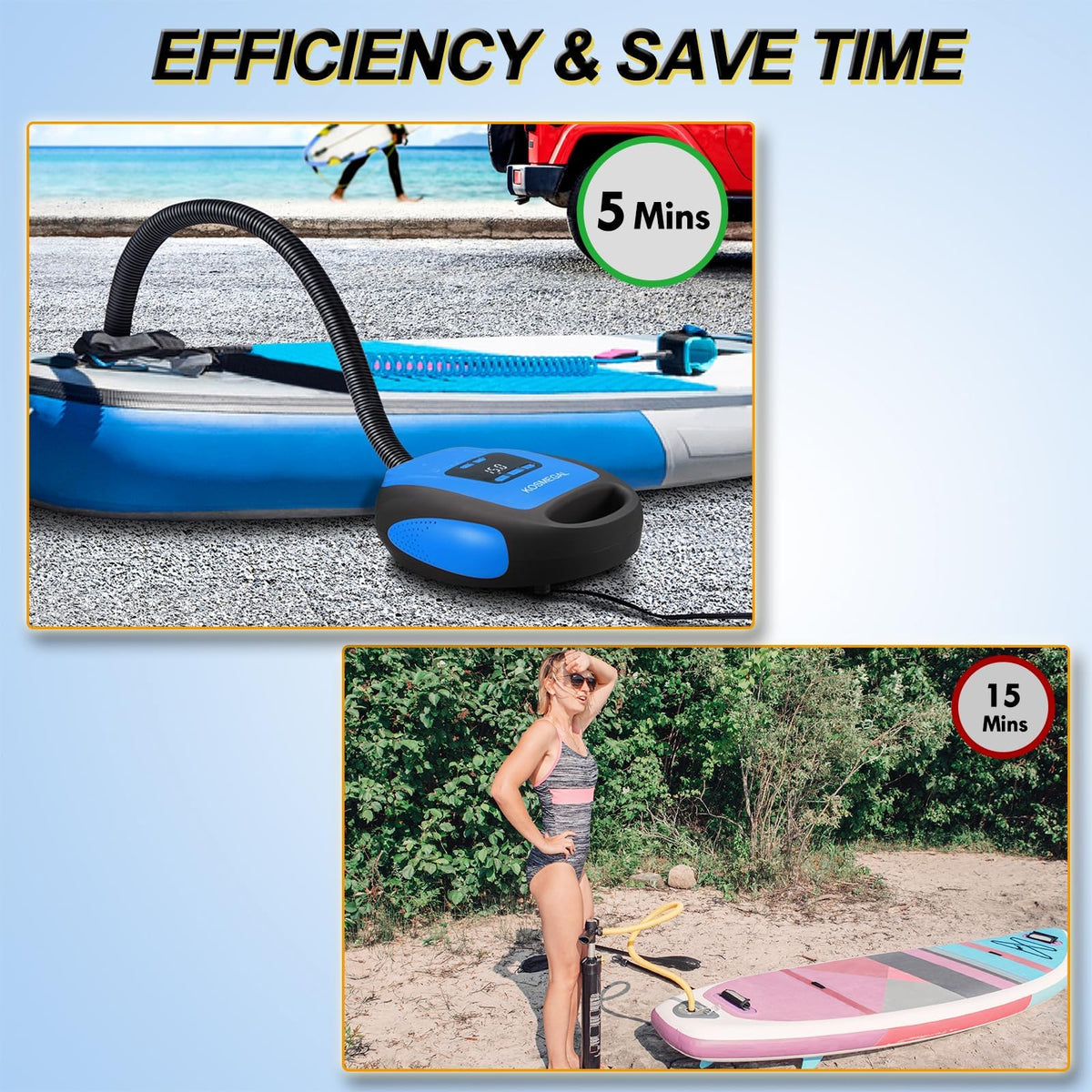 KOSMEGAL 20 PSI Electric SUP Pump with Auto-Off & 12V Plug
