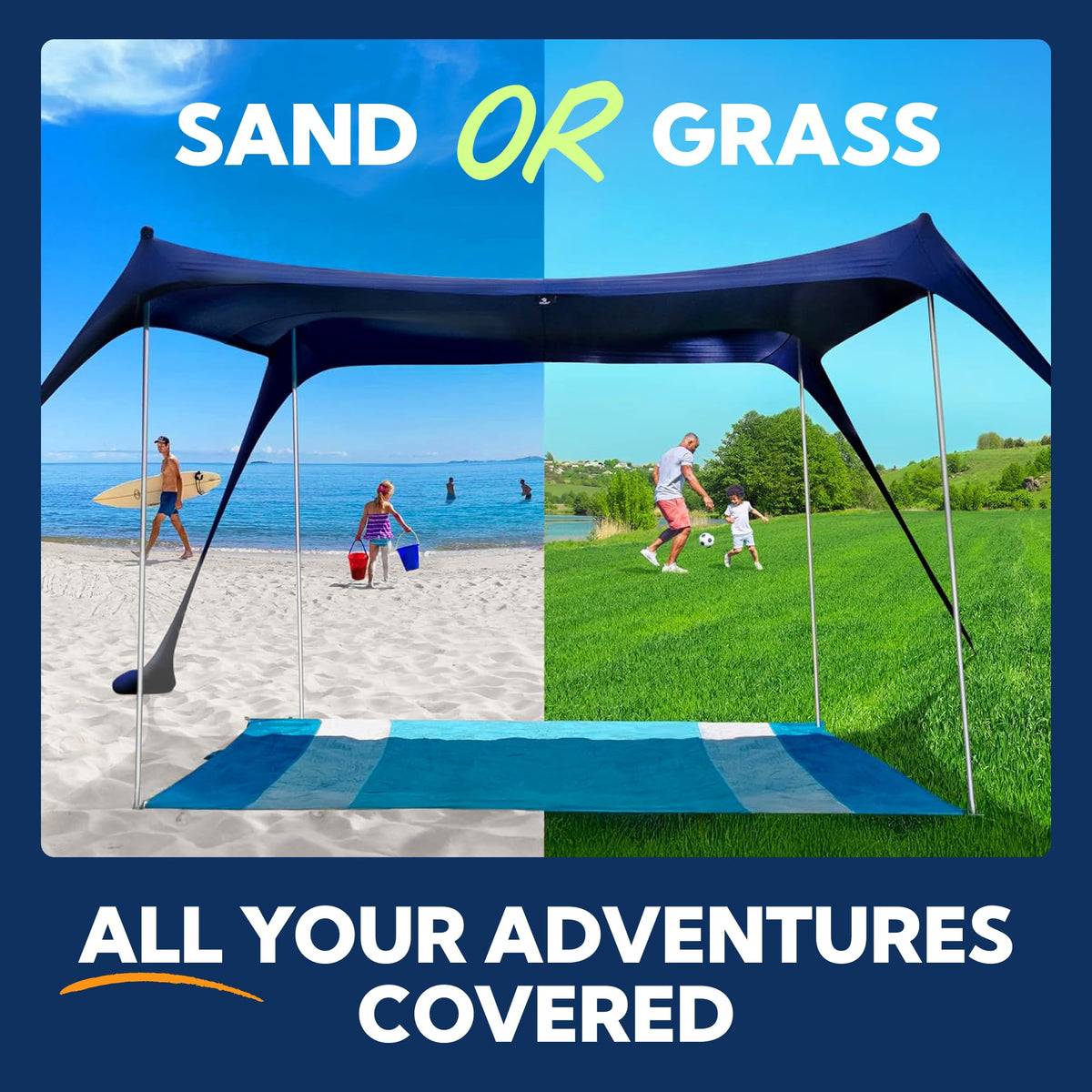 SUN NINJA UPF 50+ Beach Tent & Sun Shade Canopy