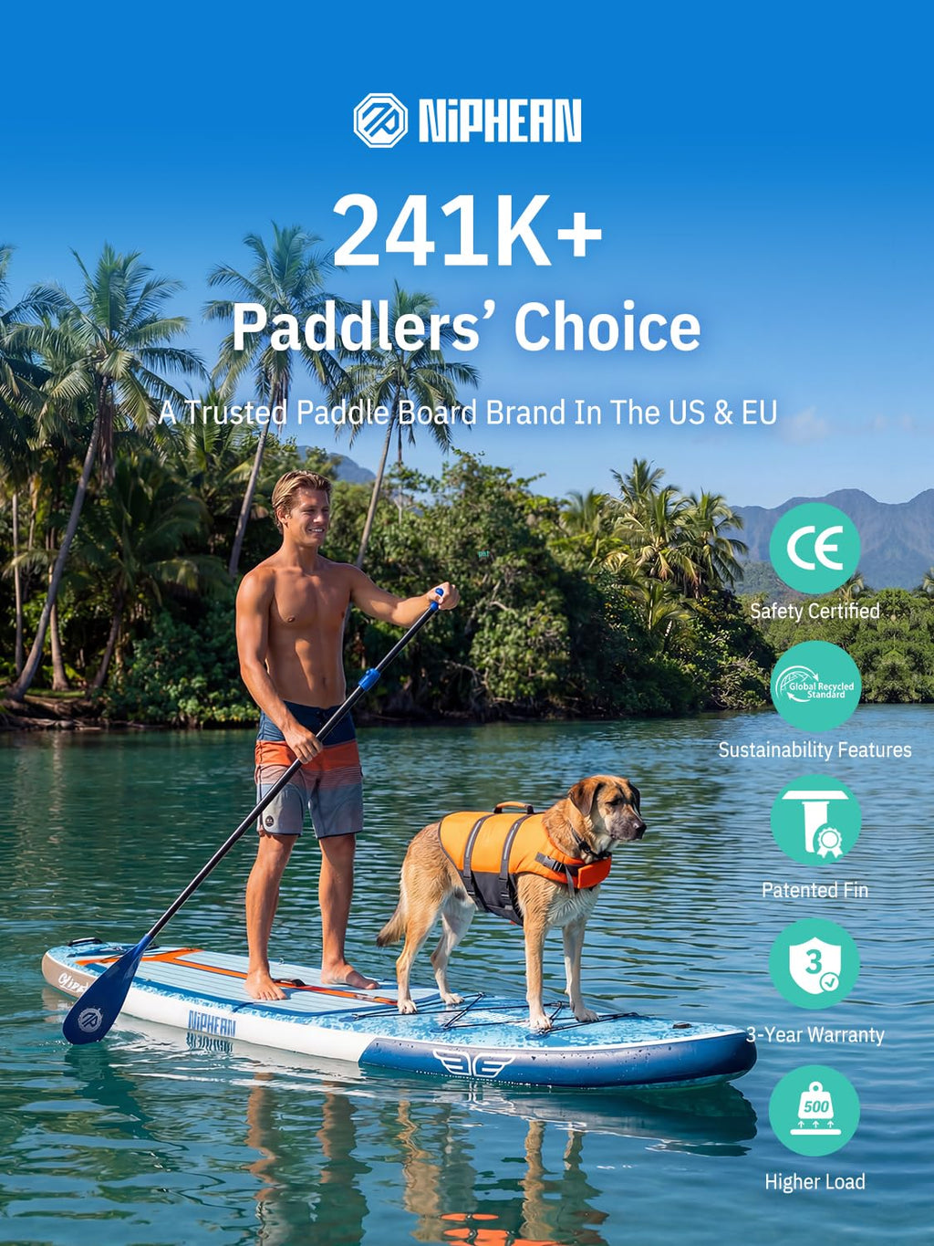 Niphean XL Inflatable Paddle Board for 2+1 Riders