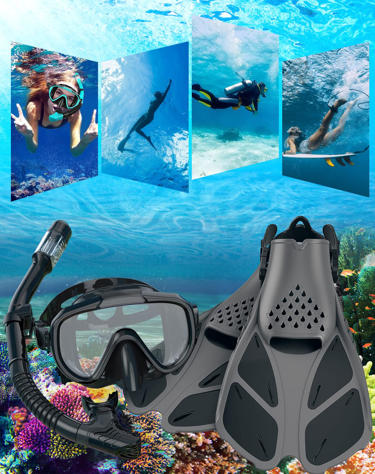 Ubekezele 4-in-1 Adult Snorkeling Gear Set with Mask & Snorkel