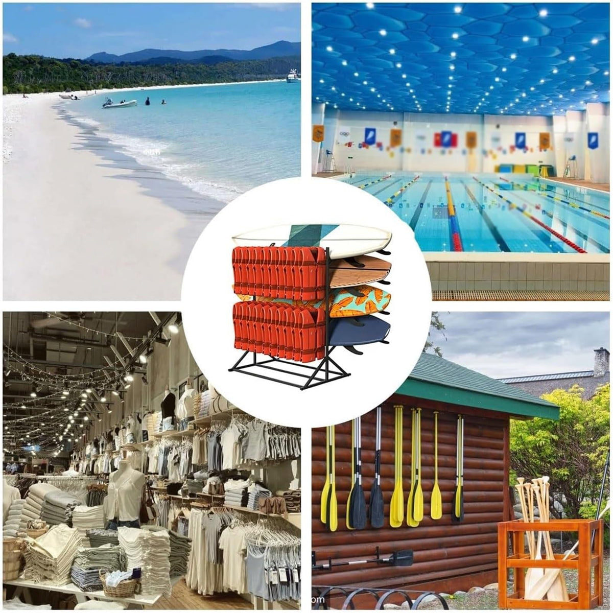 2-Tier Commercial Life Vest & Surfboard Display Rack