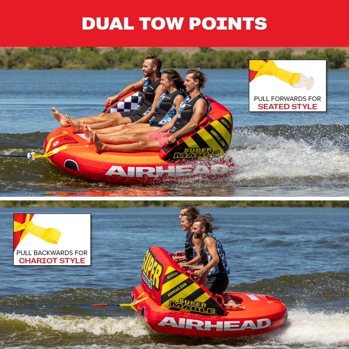 Airhead Mable 1–4 Rider Towable Boat Tube with Dual Tow Points