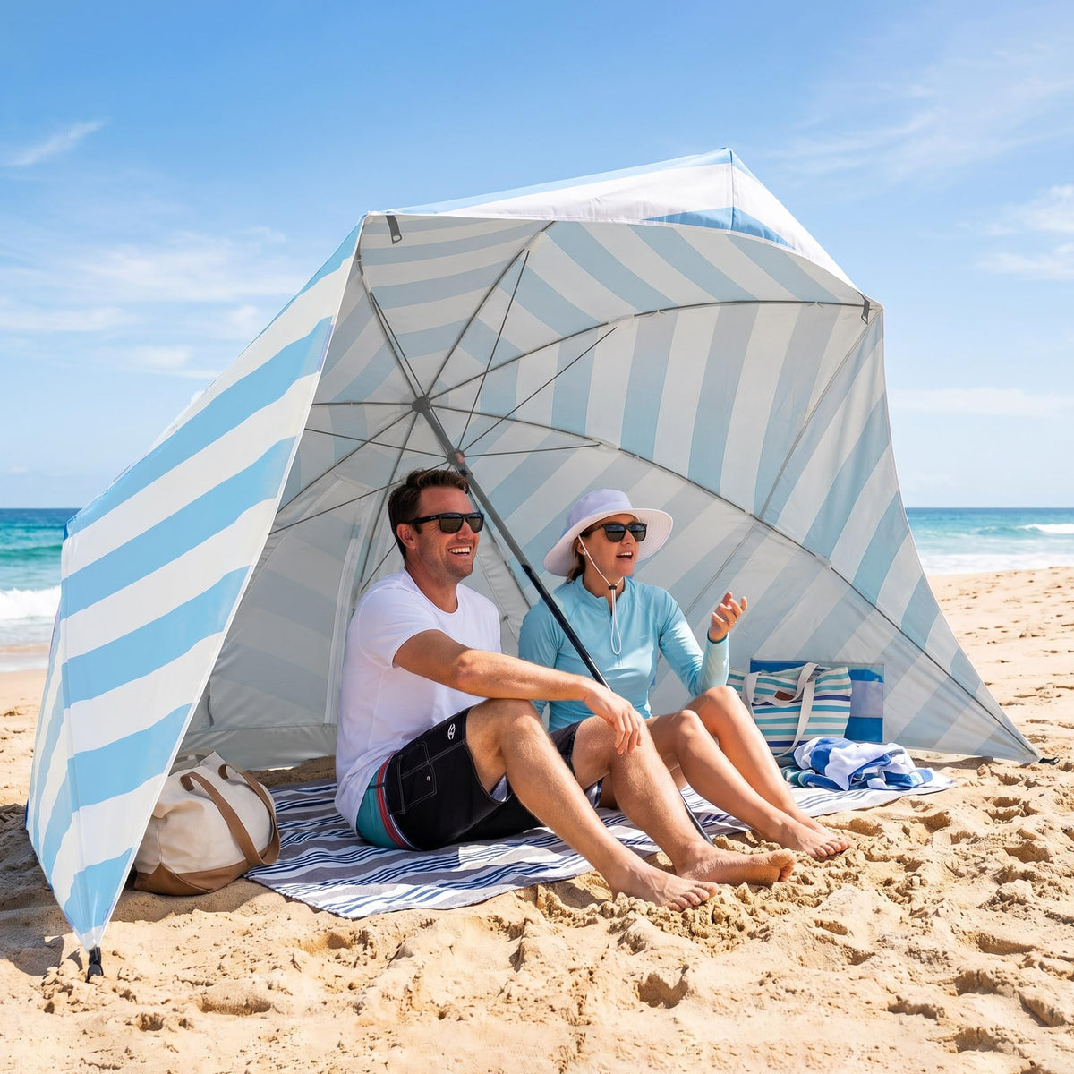 UPWELL UPF 50+ Portable Beach Canopy with Sand Pockets