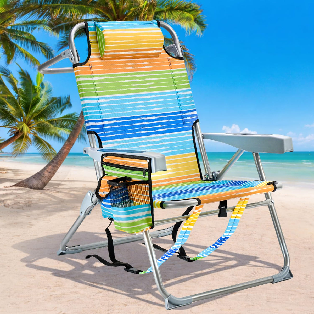 GVDV 4-Position Backpack Beach Chair with Cup Holder
