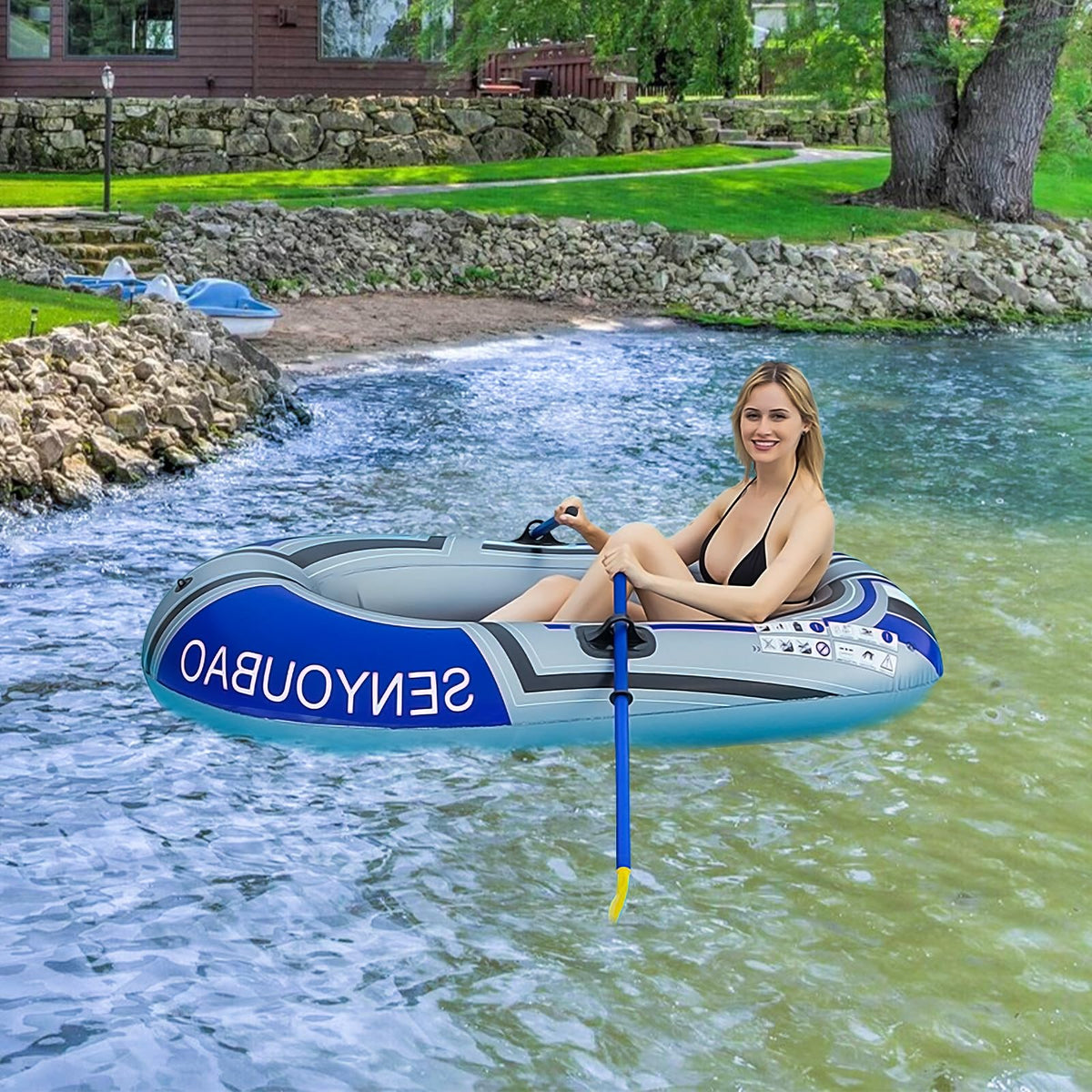 PLKO Inflatable Boat for Pool, Lake & Outdoor Recreation