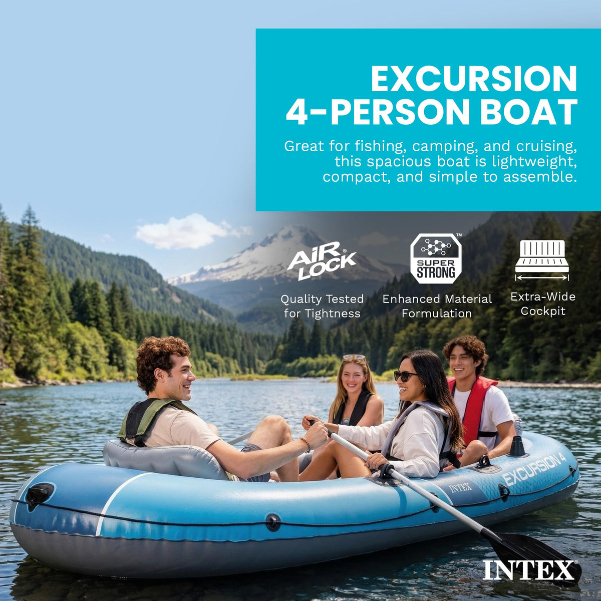 INTEX Excursion 4 Inflatable Boat Set with Oars & Pump