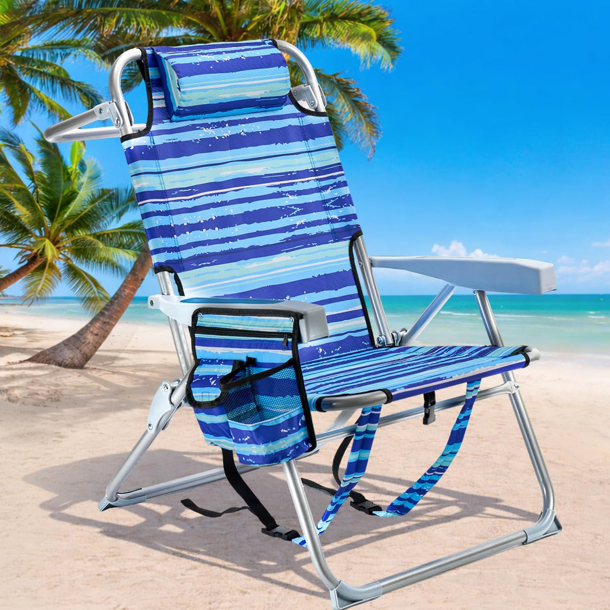 GVDV 4-Position Backpack Beach Chair with Cup Holder