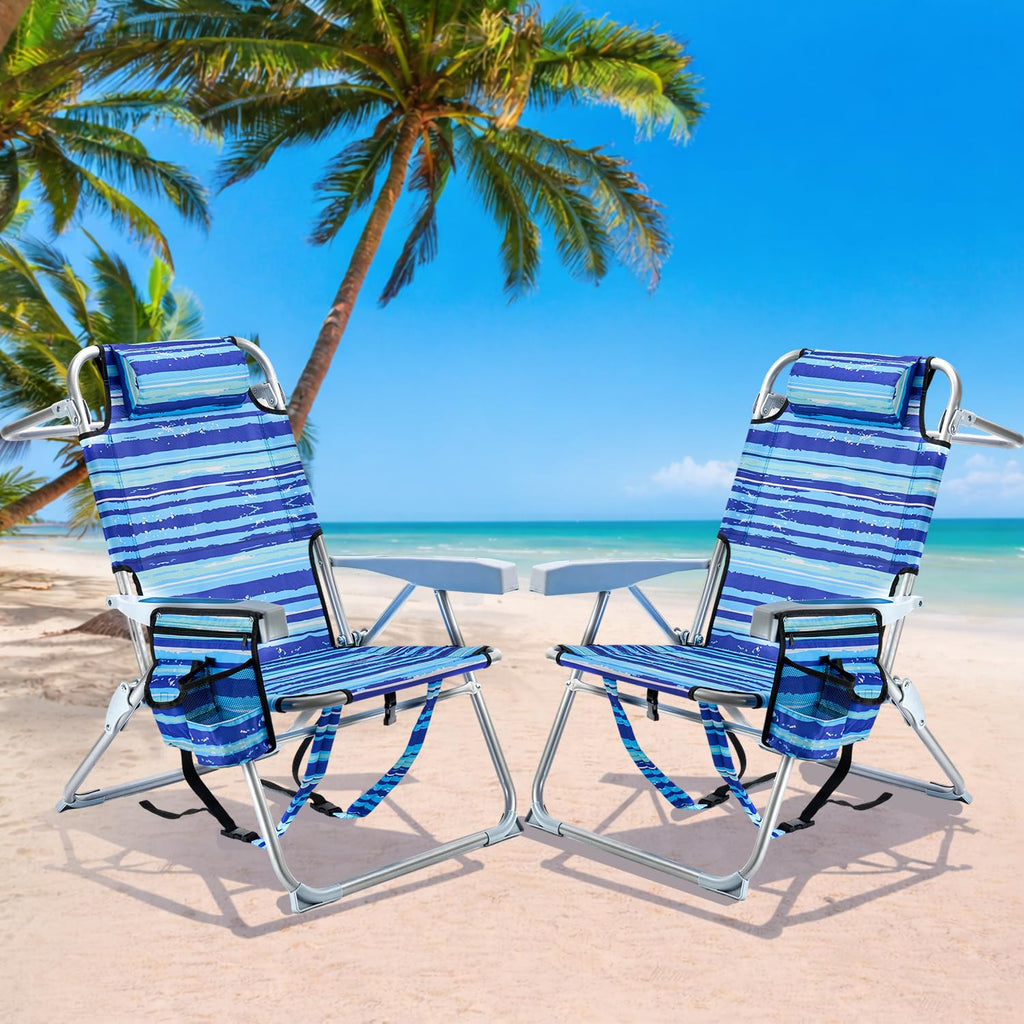 GVDV 4-Position Backpack Beach Chair with Cup Holder