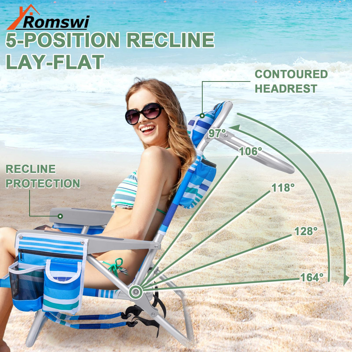 Romswi Extra-Wide Beach Chair for Outdoor Relaxation