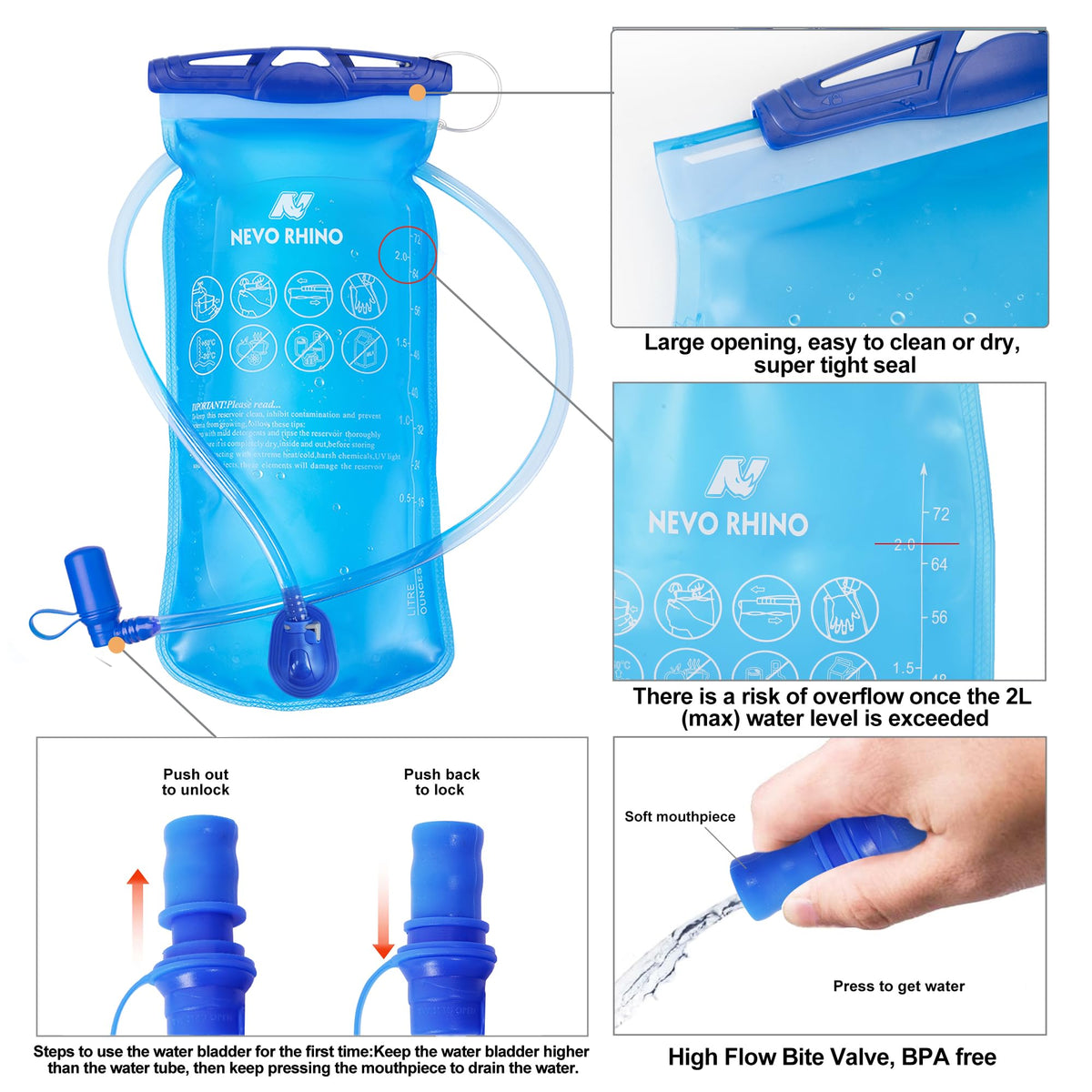 Lightweight Hydration Backpack with 2L Water Bladder