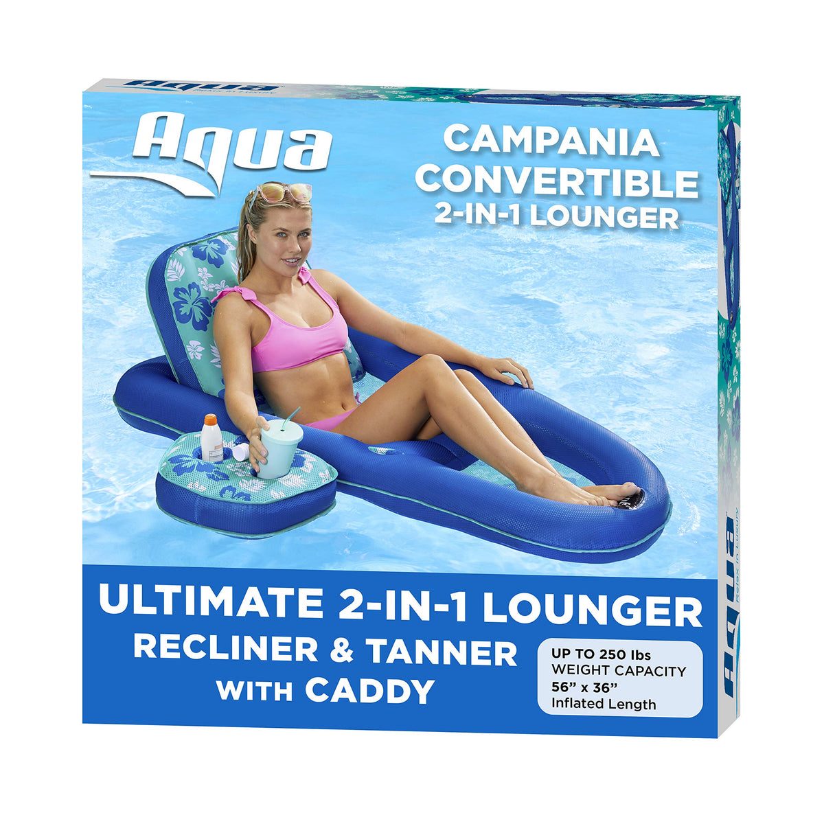Aqua Campania XL 2-in-1 Pool Float Lounge with Cupholder
