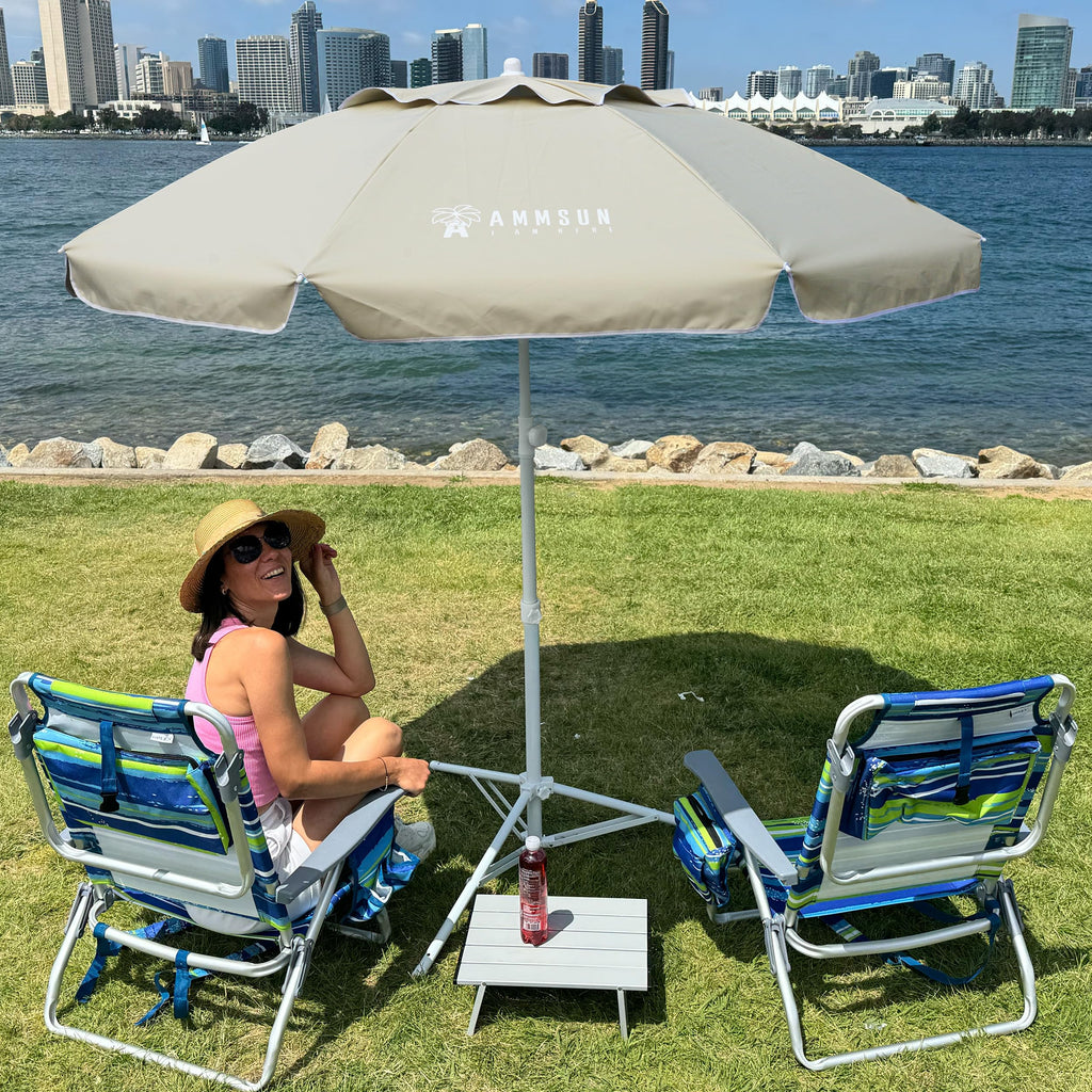 AMMSUN 6.5-Ft Portable Shade Umbrella with Stand